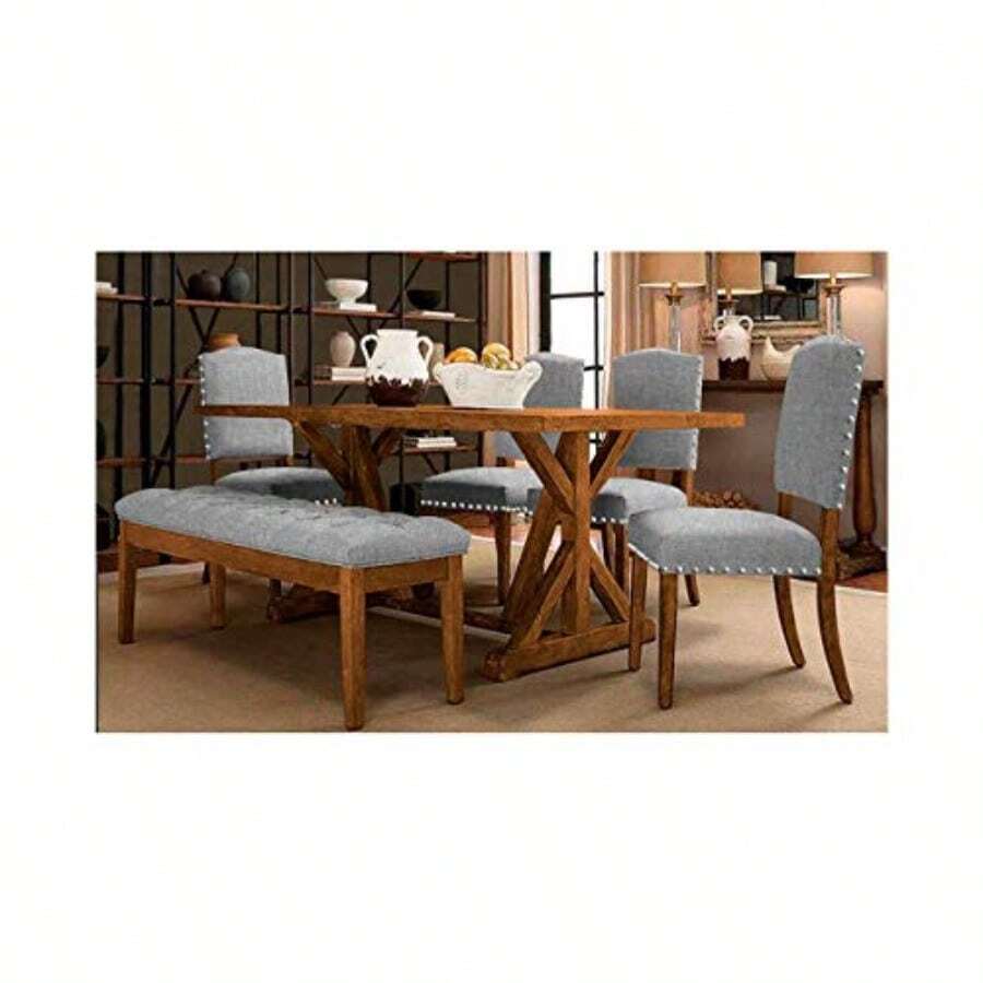 Comedor Samira Haspe Gris 1 Banca + 4 sillas + 1 Mesa para 6 Personascc - Gris Marfil Chocolate Gris Gris Beige Gris - Ver 1