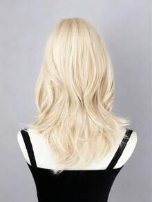 18 Inch Fashionable Light Golden Synthetic Wig, Medium Length Curly Wig Suitable For Women's Daily Wear, Rose Net High Temperature Fiber, High Density Basic Women Wig - Gold - View 5