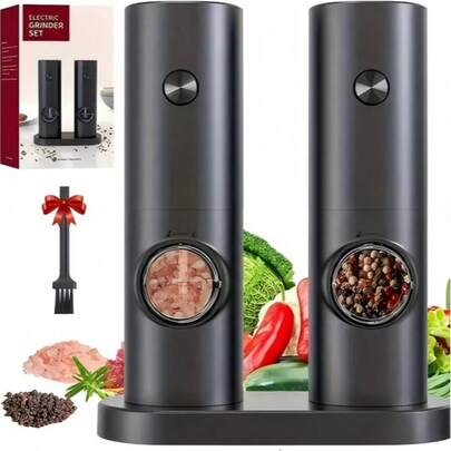 kumlioon Electric Salt And Pepper Grinder Set, Adjustable Spice Grinder, Automatic Pepper Mill, Reusable Pepper Grinder For Kitchen, Camping, Picnic, Kitchen Gadgets, Kitchen Accessories