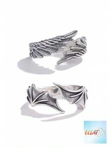 Zinc Alloy 2pcs/Set Vintage Cuff Ring, Wing Design Daily Wear Jewelry For Women IJNV - 銀色 - 查看 4