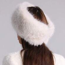 1pc Fashion Faux Fox Fur Headband For Women, Elastic Wide Brim Headband, Neck Warmer, Vintage Warm Ear Protection, Winter Visor Hat Hair Accerssories Headbands For Women Moños Para El Cabello Valentine's Day - 紅色 - 查看 4
