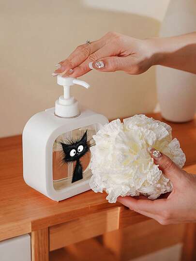 Svartvit kattformad pumpflaska för handtvätt - Söt och återfuktande handtvålsflaska, hygienisk pumpdesign, lämplig för kökshandfat och badrumsinredning, passar olika tillfällen