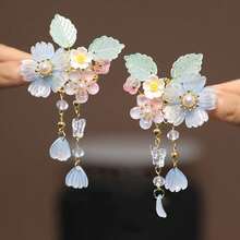 2pcs Flower Hair Clips, Sweet Birthday Gift For S, New Chinese Style Duckbill Clip Hanfu Hairstyle Accessory, Side Bangs Hairpin Headpiece Suitable For Daily Wear, A Pair Of Exquisite Handmade Hair Accessories - Màu xanh lam - Xem 11