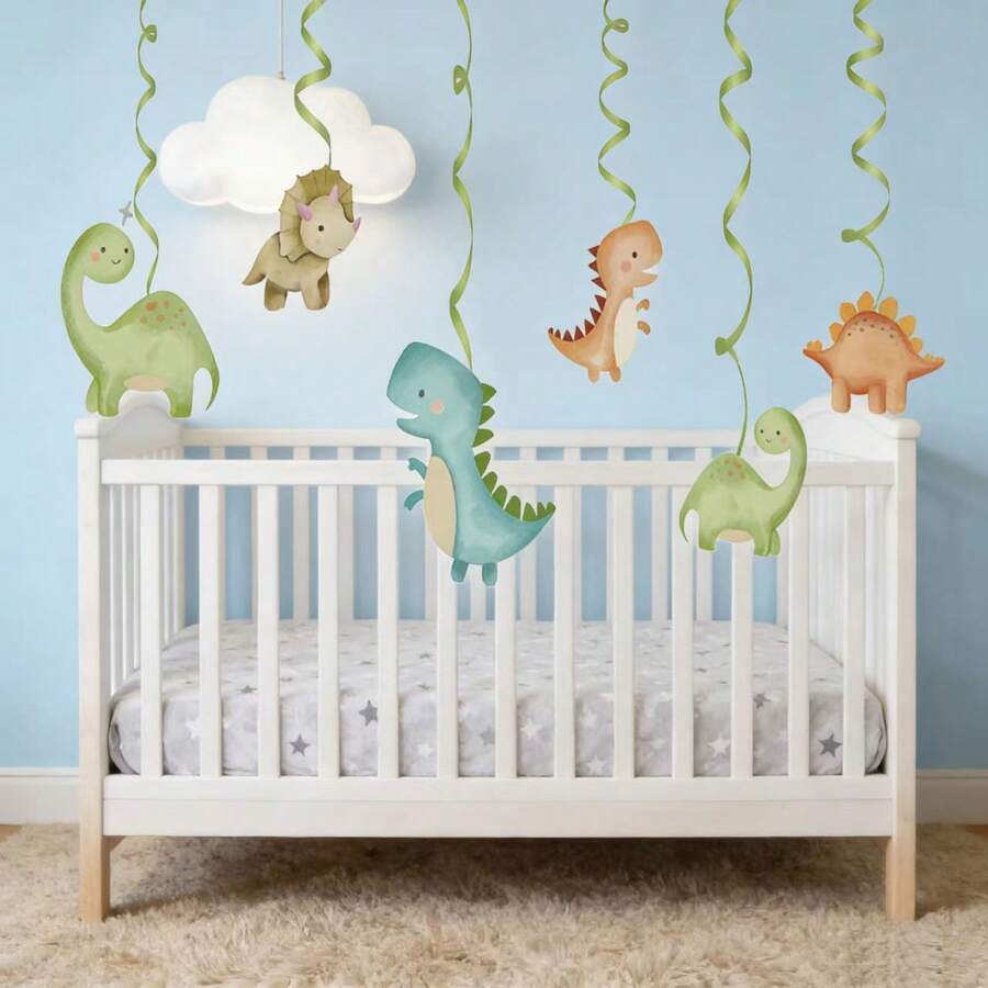 6pcs/18pcs Cartoon Dinosaur Spiral Hanging Decorations, Suitable For Various Theme Parties And Daily Use - Multicolor - View 1