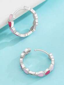 1 Pair Heart Pattern Splice Hoop Earrings, Fashionable For Women, Suitable For Daily Casual, Valentine's Day, Vacation, Festivals, Women's Gift, Women's Jewelry, Best Friend Gift - Multicolor - View 4