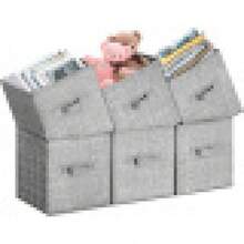 Cajas de Almacenamiento de Cubos de Tela Resistente con Asas, Cajas de Almacenamiento Plegables de , Organizadores de Ropa y Papeleras para Dormitorio, Armario y Estanterías - Lavado gris - Ver 3