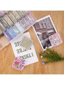 30 piezas de pequeñas cajas de almacenamiento de plástico transparente con estampado de cuadros de 2,17 pulgadas * 2,17 pulgadas - Adecuado para cuentas, hilos de cuentas de diamantes, organización de accesorios, productos de cuidado de uñas, joyería y manualidades - Multicolor - Ver 5