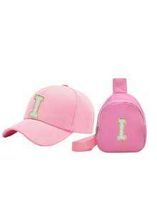 2PCs Children Baseball Hat With Mini Bag Boys Girls Camping Hat Anti-UV Strap Kids Bucket Hat Headwear For 3-8 Years Old Baby - Pink - View 4