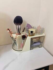 1个带2个抽屉的旋转收纳盒，适用于浴室、梳妆台、书桌，可存放化妆品、文具等，4个隔层方便整理，是返校、圣诞节、生日礼物的理想之选，白色