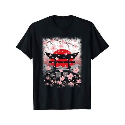 Japanese Sakura Art Cherry Blossom Vintage Japan Men Women T-ShirtT-ShirtAll Season 220g Cotton Single Sided Printed Crew Neck Short Sleeve T Shirt