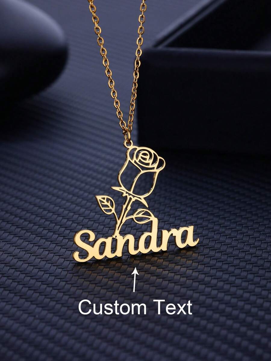 Custom Rose Flower Name Necklaces For Women Stainless Steel Customized Pendant Necklace Female Personalized Neck Jewelry Birthday Valentine's Day Gift - Multicolor - View 1