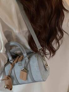 铂金蓝海蓝手提包，女士时尚高端手提包，配有肩带，2026新款百搭设计 - 藍色 - 查看 5