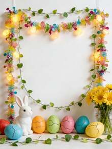 Easter Egg LED Light Wreath, Spring DIY Wicker Wreath Decor, Suitable For Home Party, Easter, Birthday, Gift, Hanging Decor, Fireplace, Wedding - Multicolor - View 6