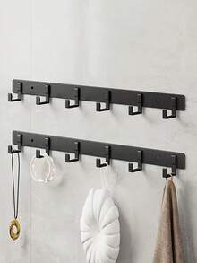 Adhesive Hooks, No Drilling Needed, For Hanging Clothes, Towels In Kitchen, Bathroom, Toilet, Bedroom, Wall-Mounted - Black - View 4