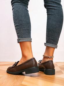 Women's Loafers, Round Toe Tassel Flat Shoes, Outdoor Retro Women's Shoes, Casual College Style Shoes - Bronze - View 5