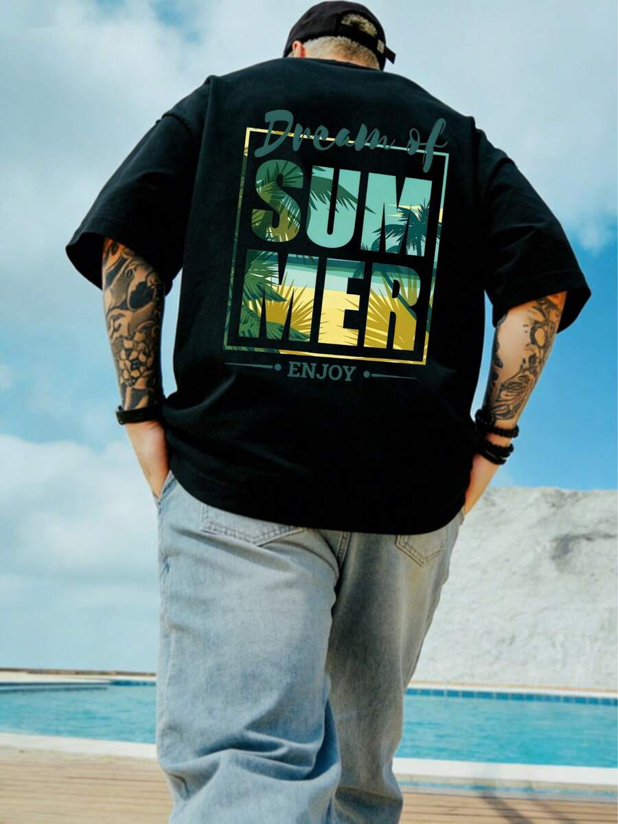 Men's Black Creative Casual Short Sleeve T-Shirt, Summer - Black - View 1