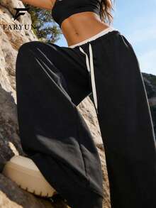 Quần thể thao nữ dáng suông đa năng, màu đen, kiểu dáng dễ phối đồ, có dây rút, đơn giản và thoải mái, thoáng khí, thích hợp cho mùa xuân. - màu đen - Xem 1