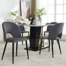 Dining Chair (2 Pcs), Upholstered Designer Chair With Backrest, Velvet Seat, Metal Frame, Adjustable Feet, Diamond Pattern On The Back, Grey - 灰色1 - 查看 2