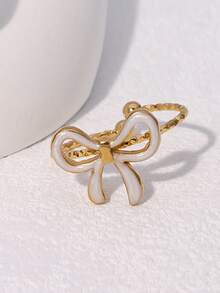 3pcs/Set Fashionable Minimalist Elegant Versatile Gold-Plated Stainless Steel Geometric Bow Tie & Heart Adjustable Rings, Suitable For Women's Daily, Party, Date Wear