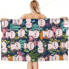 1条墨西哥蝾螈沙滩巾，尺寸27.5x55英寸，速干涤纶材质，装饰性浴巾，适用于水疗中心、瑜伽馆、酒店、健身房、泳池等场所。