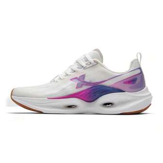 XTEP Men's Running Shoes, Low-Key Minimalist Cushioned Fashionable Sneakers, Breathable Soft Low-Top Casual Shoes, 876119110039 Sail White/Faded Lavender/Purple Rose