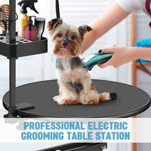 Mesa de Peluquería Eléctrica para Mascotas de 24 Pulgadas, Estación de Peluquería para Perros Pequeños y Gatos con Altura Ajustable, Acero Carbono Profesional con Elevación, Antideslizante, Correa de Sujeción, Tomacorrientes y Organizador - 24 pulgadas - Ver 4