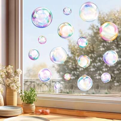 1개 드림 버블 프린트 정전기 접착 창 스티커 - 컬러 장식 창 스티커, 흰색 꽃 장식 유리 스티커, 거실에 적합, 탈부착 및 재사용 가능, 설치 용이, 클래식 스타일 창 장식, 문과 창 유리 장식