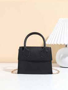 Matte Fashionable Versatile Minimalist Chain Handbag - Black - View 7