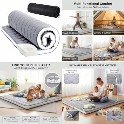 Japanese Floor Mattr Futon Mattr 4" Thick Folding Roll Up Sleeping Pad With Bag And Strap Bed Topper Mat For Guest Lounger And Tavel Gray Twin Size