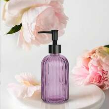 Topsky Stripe Glass Soap Dispenser With Black Plastic Pump, 400ml Liquid Hand Soap Dispenser, Rustproof Pump For Kitchen & Bathroom, Great For Lotions, Essential Oil, Liquid Soaps-Purple - 紫色的 - 查看 8
