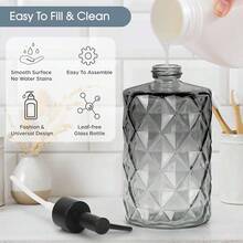 Topsky Glass Soap Dispenser With Plastic Pump, 330ml Liquid Hand Soap Dispenser, Rustproof Pump For Kitchen & Bathroom, Great For Lotions, Essential Oil, Liquid Soaps,Gradient Black - Diamond-gradientGrey - View 3