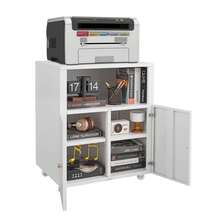Techigher Metal Printer Stand, Printer Cabinet With Storage, Mobile Printer Table With Wheels & 2 Door, Metal File Cabinet For Home Office Small Spaces - White -4 Compartment - View 2