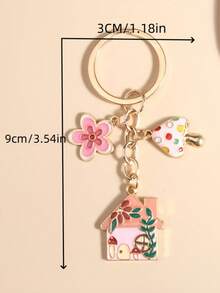 1PC [Customized] Mushroom Cottage Flower Drip Oil Love Keychain, Cute Keychain, Customizable Name, Family Keychain, Romantic Fairy Tale Wind Car Bag Pendant, Gift For Girlfriend, Valentine's Day Gift, Personalized Gift - Multicolor - View 4