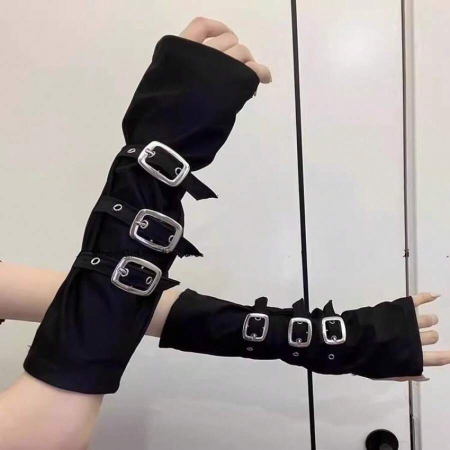 Mrotrida Women's Punk Fingerless Gloves, Cosplay Ripped Gloves, Costume Party, 1 Pair - màu đen - Xem 1