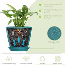 Inch Plant Pots 5 Pack, Flower Planters With Drainage Holes And Trays, Plastic Pots Indoor Outdoor Plants, White - 藍綠色 + 7+6.5+6+5.5+5+4.5+4英寸 - 查看 3