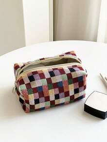 Large Makeup Bag For Women - Retro Colorful Striped Pattern Square Travel Toiletry Bag, Can Store Makeup Brushes, Skincare Products And Gel Nail Polish - Perfect Gift For Girls, Friends, Birthday, Wedding, Party And Mother's Day, With Zipper Portable Cosmetic Organizer, Travel Toiletry Bag And Makeup Tools - Multicolor - View 1