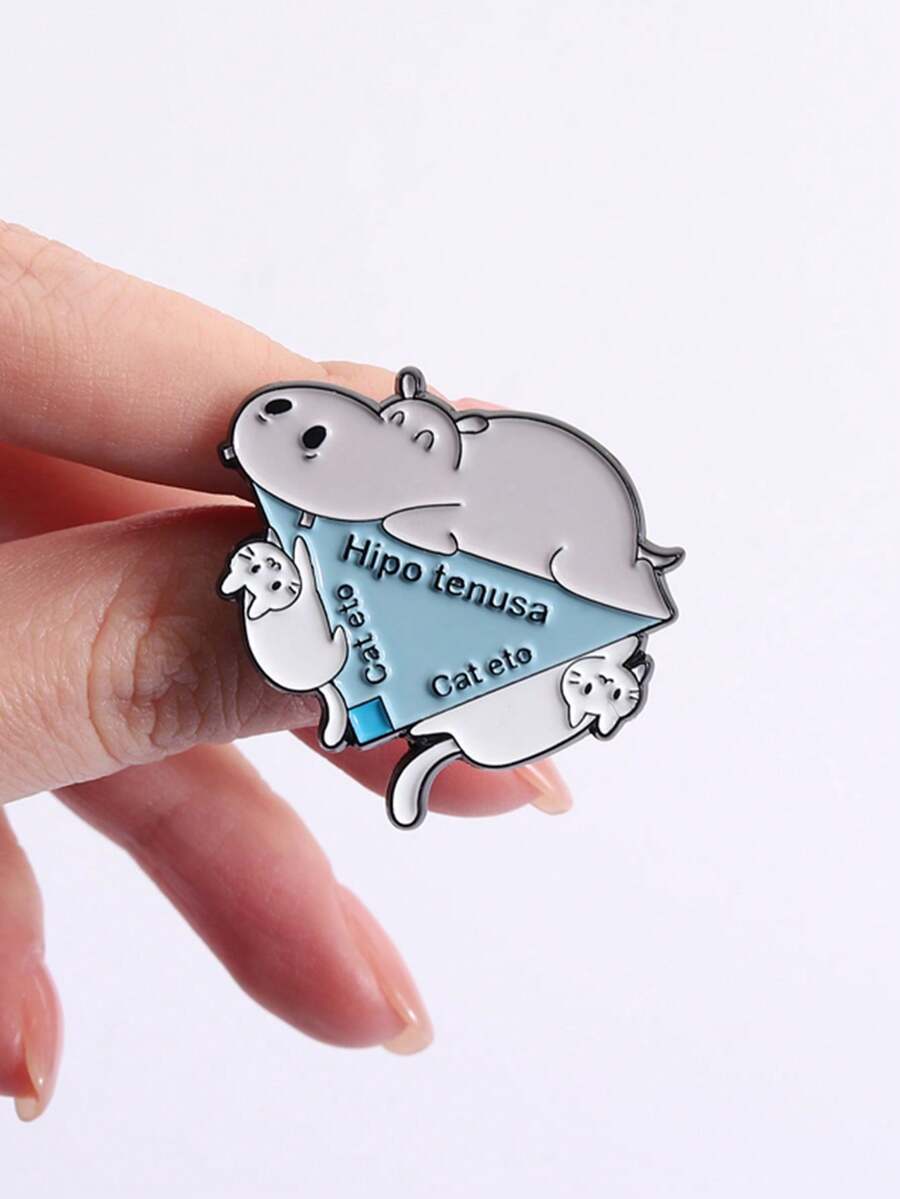 1PC Hipo Tenusa Cat Eto Enamel Pins Hippopotamus Cat Brooches Lapel Badges Animal Math Triangle Jewelry Gift For Friends