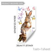 1pc Cute Rabbit Sitting On Log Window Sticker, Includes Easter Egg & Butterfly Patterns, Removable DIY Decal, Suitable For Spring Easter Bedroom, Living Room, Balcony And Shop Window Decoration - Multicolor - View 14