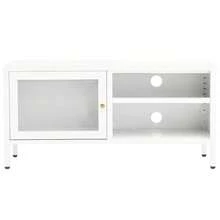 vidaXL Mobile TV Bianco 90x30x44 cm Acciaio e vetro - Bianco - Visualizzare 1
