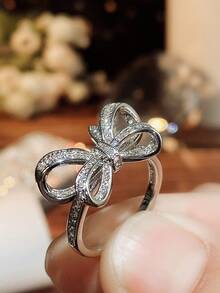 1pc Elegant Cubic Zirconia Ring, Suitable As Valentine's Day Gift, Wedding Gift, Engagement Gift, Anniversary Gift Or Party Jewelry For Women - Silver - View 6