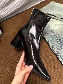 Bốt cao đến bắp chân, kiểu dáng phương Tây, khóa kéo bên hông, phong cách công sở thu/đông dành cho nữ, phù hợp mặc đi nghỉ và đi làm - màu đen - Xem 1