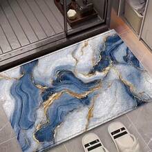 1pc Luxurious Blue Marble Pattern Design Microfiber Bath Rug, Non-Slip And Super Soft Bathroom Floor Rugs, Doormat, Bathroom Water Absorption Mat, Machine Washable, Low Pile, TPR Backing, Knit Fabric, ForBathroom, Bedroom, Kitchen, Entryway, Indoor & Outdoor Use, Bathroom Accessories & Decor, Perfect New Home Gift. - Multicolor - View 4