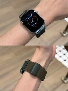 1pc Elastic Woven Magnetic Watch Band, Compatible With Huawei Watch Fit 1/Fit 2/Fit 3/Fit 4/4Pro Strap - Army Green - View 5