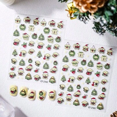 1 Set/1 Sheet Japanese Cartoon Characters Holiday Lines, Lines, Puppy Nail Stickers, Christmas Tree Reliefs, Three-Dimensional Cute Nails, Versatile Decorative Stickers, Cute And Good-Looking, A Gift For Friends, Creating A Sense Of Surprise, Good-Looking And Affordable, New Year's Gift, Valentine's Day Gift, Easter Gift(Stochastic Style)