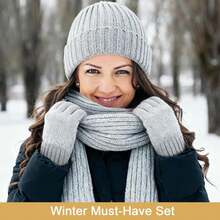 Breathffy 4 Pcs Winter Hat Scarf Gloves Headband Set Knit Beanie Touch Screen Gloves Long Scarf Xmas Gift For Women Men - ColorG - 查看 6