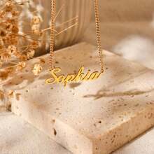 Personalized Gold Name Necklace, Customized Name Necklace, Name Plate Necklace With Cuban Chain, Mother's Necklace, Minimalist Style Jewelry, Gift For Her - Multicolor 3 - View 3