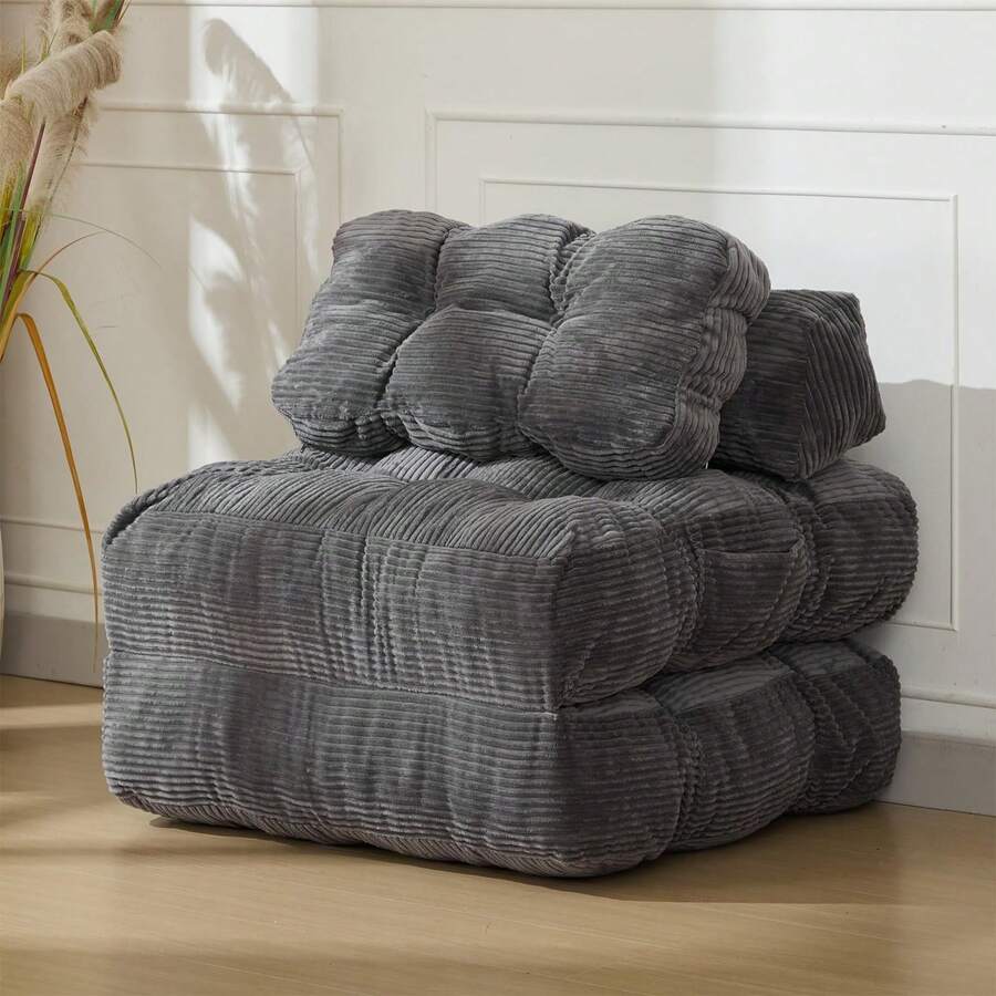 GOCAPTAIN Folding Sofa Bed,Convertible Sleeper Chair With Pillow,Single Boneless Fold Out Chair,Foldable Couch Bed,Comfy Floor Sofa Lounge With Back Support For Guest Living Room Bedroom Apartment - Xám đậm - Xem 1