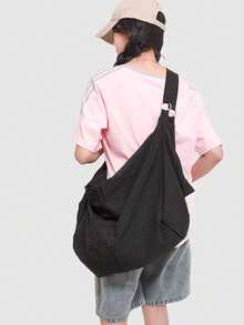 Modische einfarbige Schultertasche mit großer Kapazität und kariertem Muster, aus weichem, wasserabweisendem Nylon, Damen Umhängetasche, lässige vielseitige Shopper Tasche, geeignet für Arbeit, Studium, Reisen - Schwarz - Übersicht 3