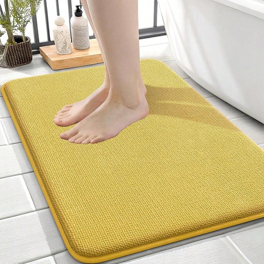 OLANLY Thick Memory Foam Bath Mat Rug 24x16, Extra Soft Absorbent Bathroom Rug, Quick Dry Bath Mats, Non-Slip, Machine Washable Carpet For Bathroom, Tub And Shower, Home Decor Accessories, Yellow - Yellow - 查看 1