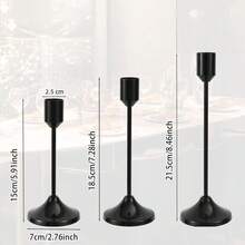 Set de 6/3 suporturi de lumânări în stil francez, aurii/negre/argintii, 3 suporturi de lumânări în formă de con, suporturi de lumânări decorative moderne, aurii și negre, potrivite pentru masă, șemineu, nuntă, cină, petrecere, Crăciun, decorațiuni aniversare (lumânările nu sunt incluse) - Negru - Vizualizare 4